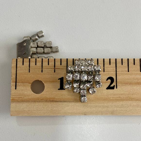 Vintage 50s Small Silver Rhinestone Fall Shoe Purse Accessory Clips Bridal - Picture 7 of 7